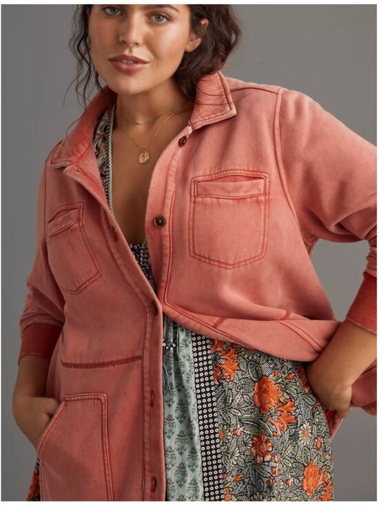 Anthropologie Tops - Anthropologie Pilcro Cozy Fleece Shirt Jacket Pink Women's Size Medium